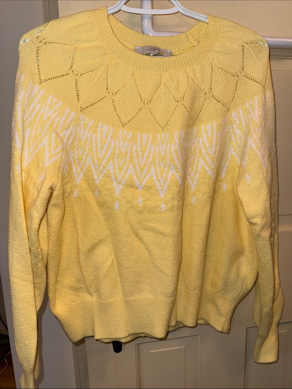 LOFT Yellow and White Scoopneck Patterned Sweater